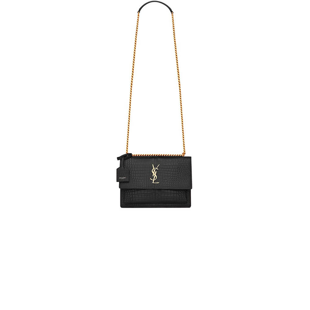 black YSL Crocodile-embossed leather SUNSEt.mes
dium