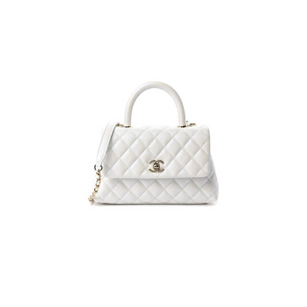 White Chanel Coco handle flap shoulder bag PM