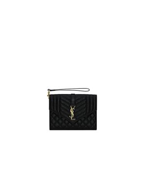 black YSL CASSANDRE matelasse leather flap clutch