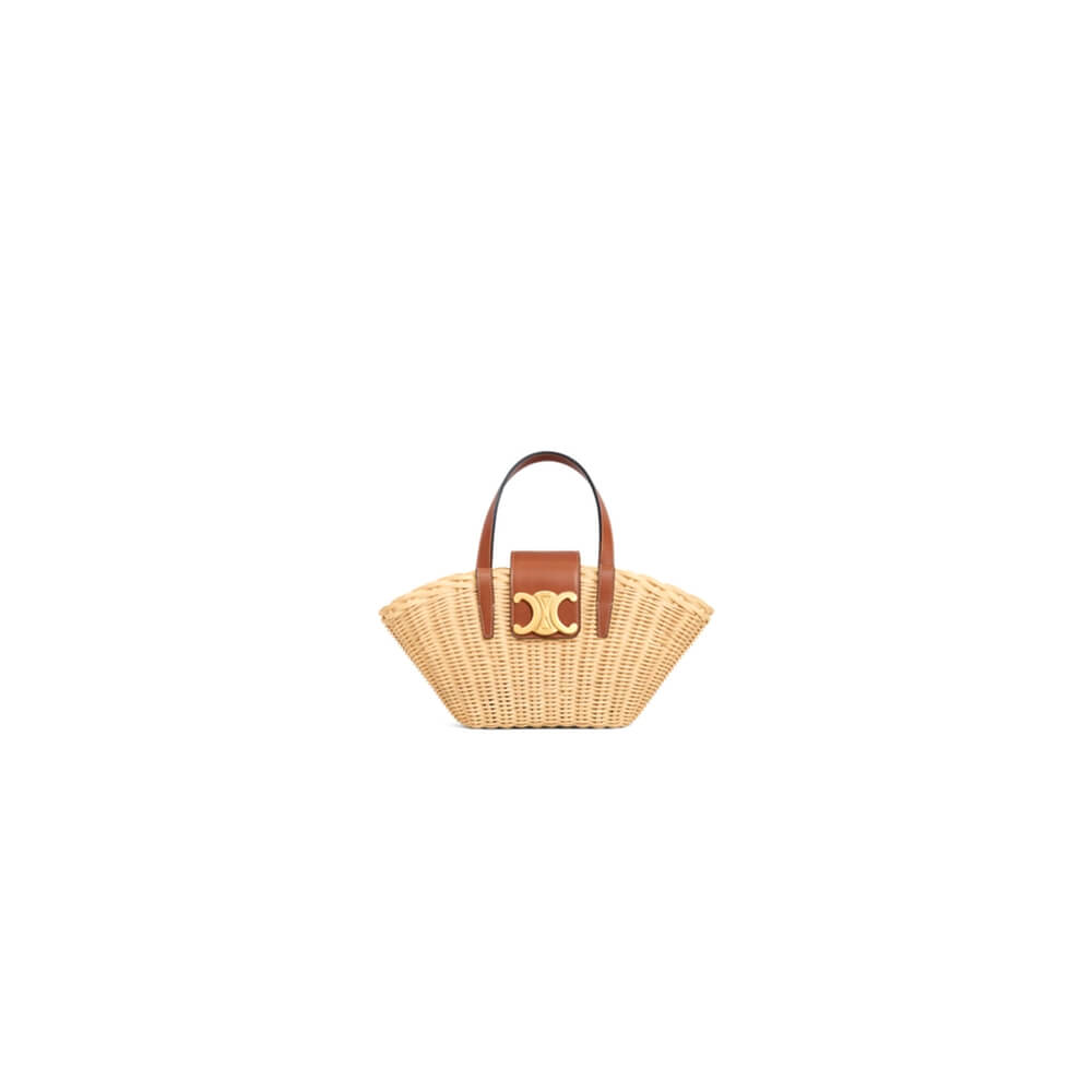 CELINE TEEN COUFFIN BAG IN WICKER AND NATURAL COW LEATHER(Best
 Grade)