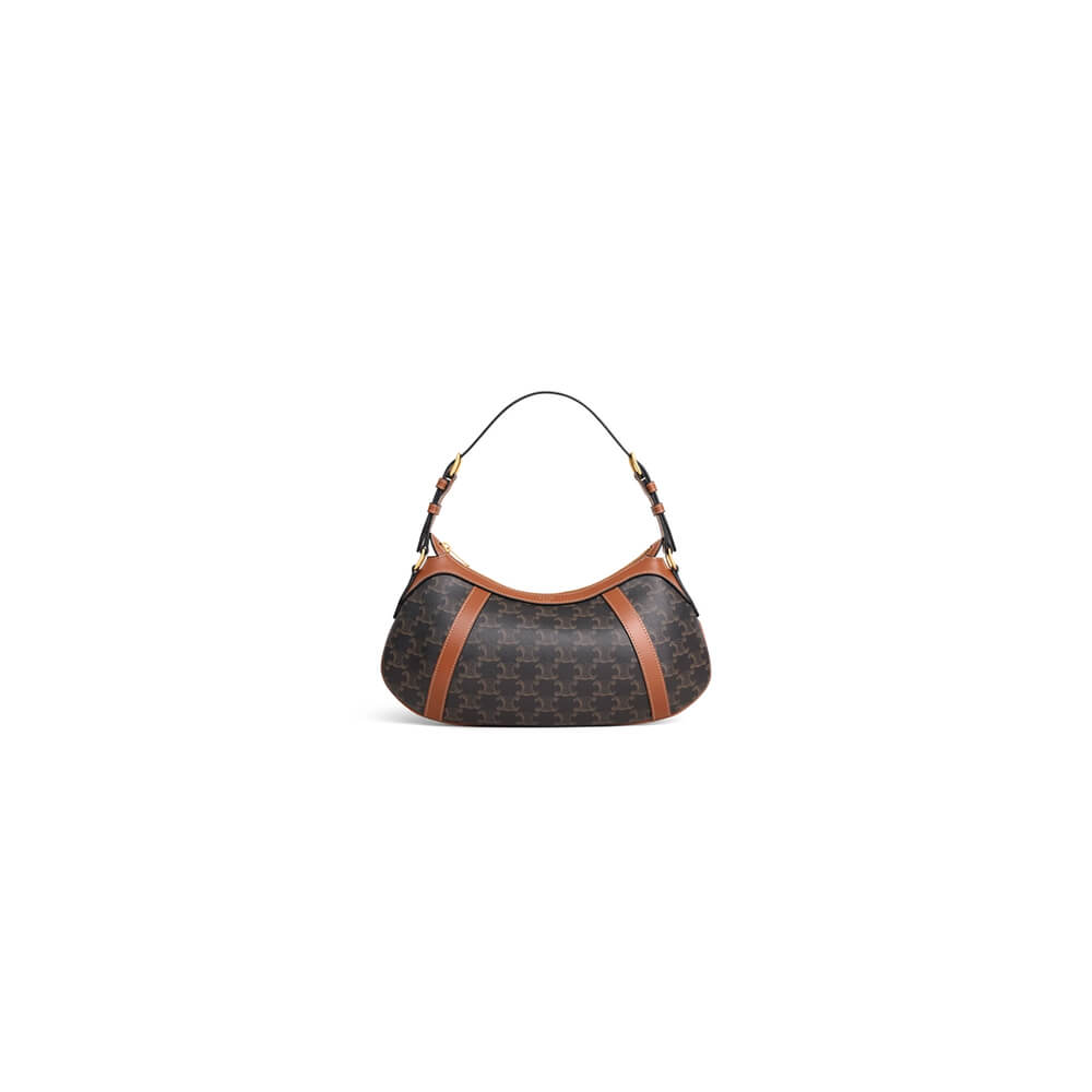 CELINE STRIPED LOGO PRINTED COW LEATHER HOBO BAG