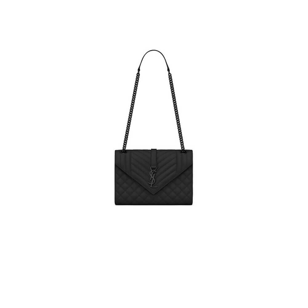 Black YSL ENVELOPE MEDIUM IN QUILTED GRAIN DE POUDRE EMBOSSED LEATHER