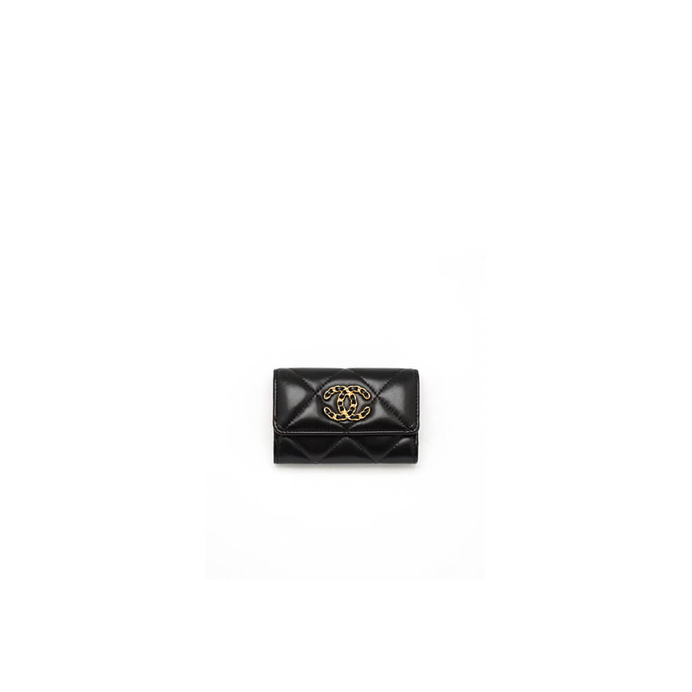 Black Chanel 19 flap card holder