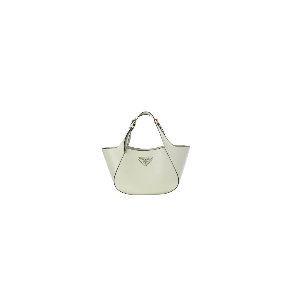 White Prada Medium Enamel Triangle Logo Leather Tote Bag (Best
 grade)