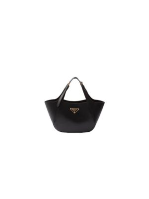 Black Prada Medium Enamel Triangle Logo Leather Tote Bag (Best
 grade)