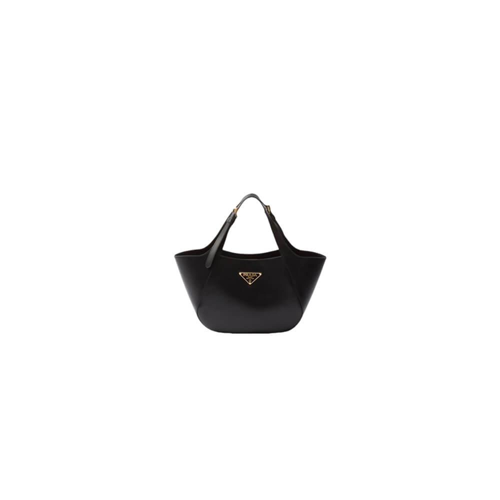Black Prada Medium Enamel Triangle Logo Leather Tote Bag (Best
 grade)