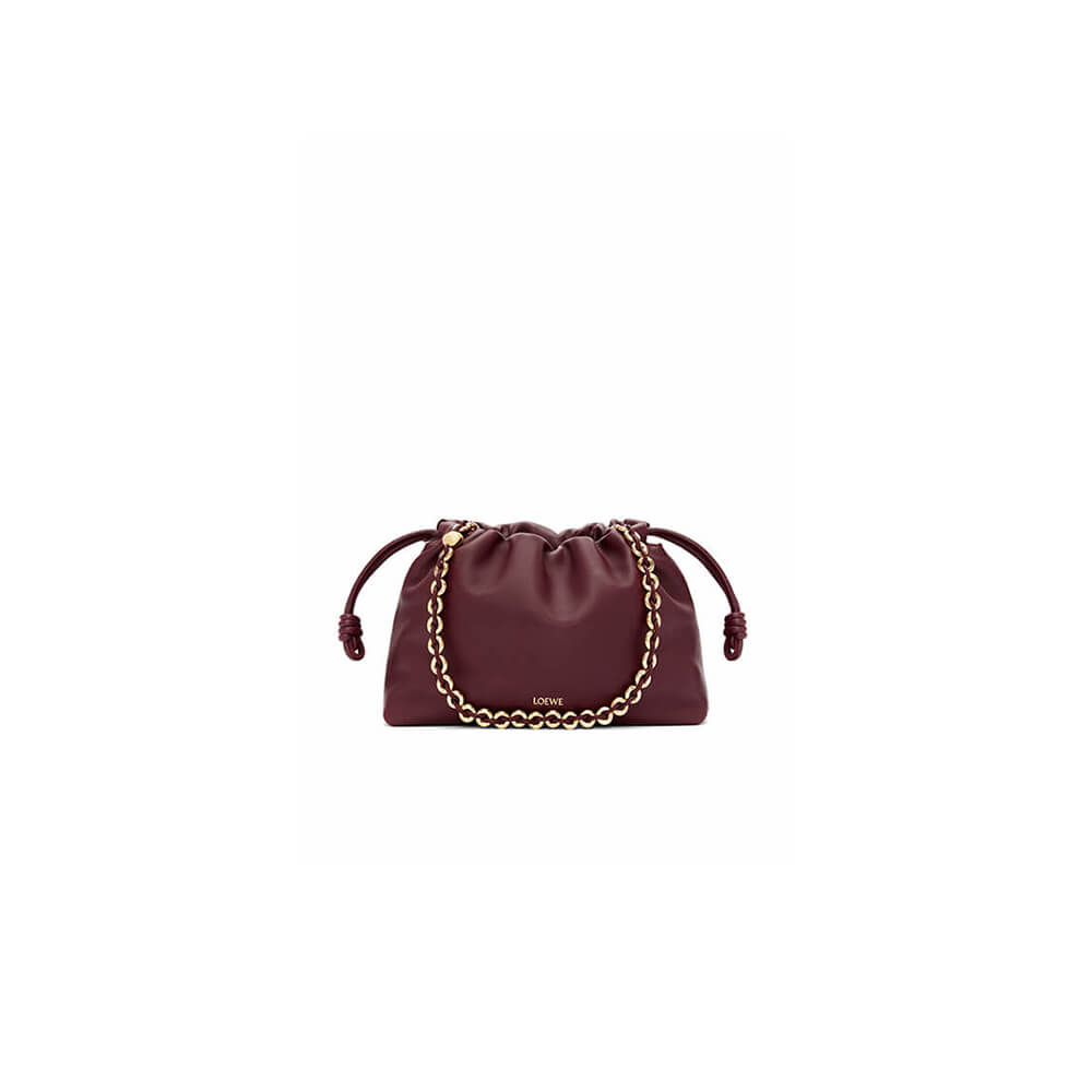 Dark Burgundy Loewe Medium Flamenco purse in mellow nappa lambskin