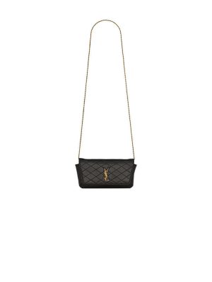 Black YSL GABY chain phone holder in lambskin