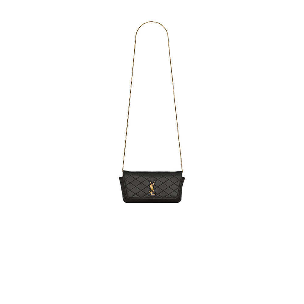 Black YSL GABY chain phone holder in lambskin