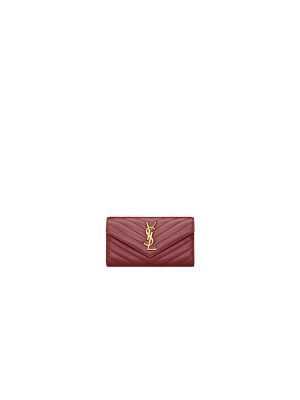 Red Merlot YSL CASSANDRE MATELASSE LARGE FLAP WALLET IN GRAIN DE POUDRE LEATHER