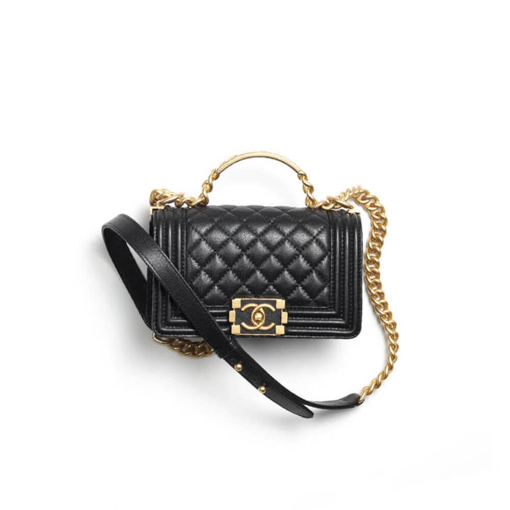 Black BOY CHANEL FLAP BAG WITH HANDLE