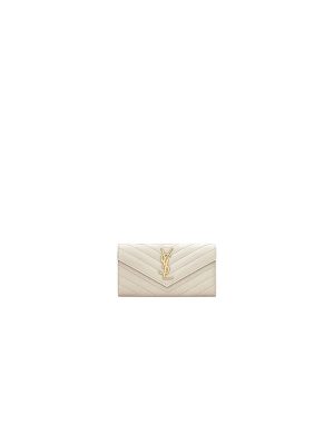 White YSL CASSANDRE MATELASSE LARGE FLAP WALLET IN GRAIN DE POUDRE LEATHER