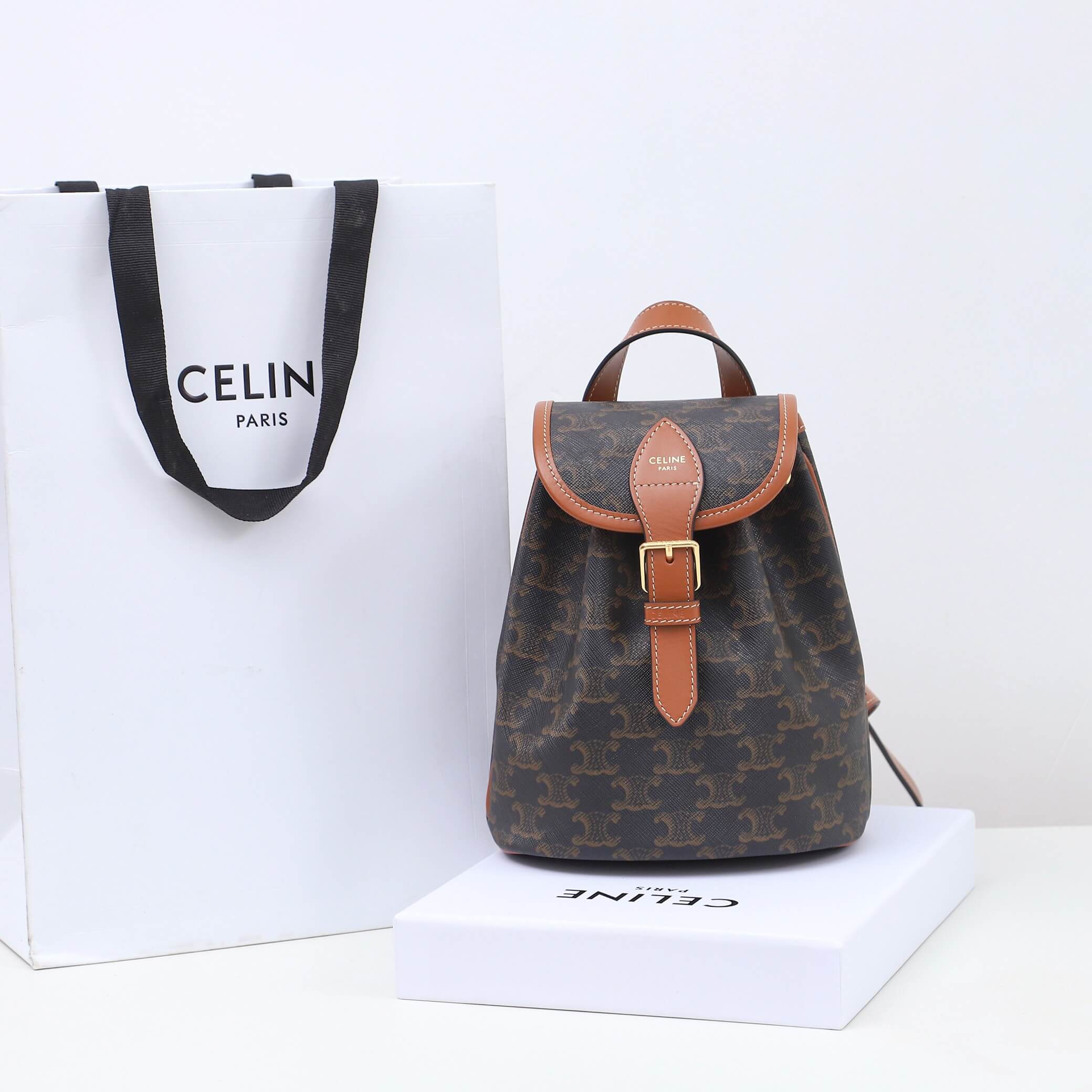 CELINE FOLCO Logo Print Calfskin Mini Backpack - Image 2