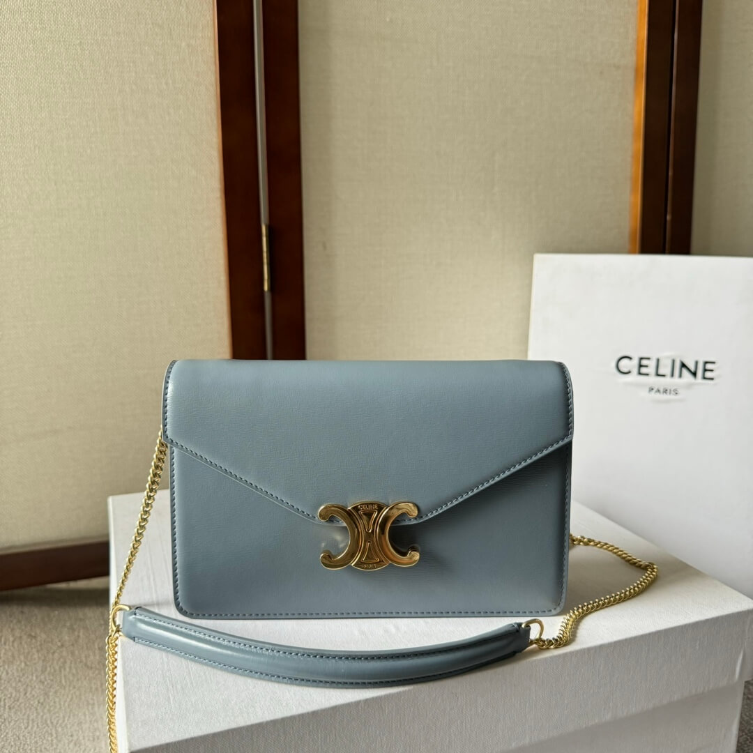 Light blue Light blue CELINE MARGO Shiny Calfskin Leather Chain Wallet - Image 2