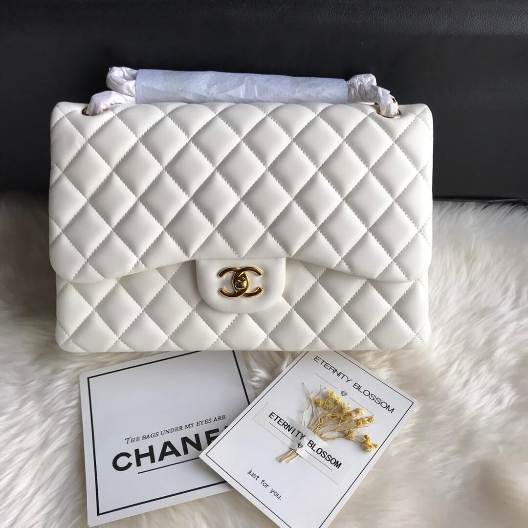 White CHANEL LARGE CLASSIC HANDBAG (Best
grade) - Image 2
