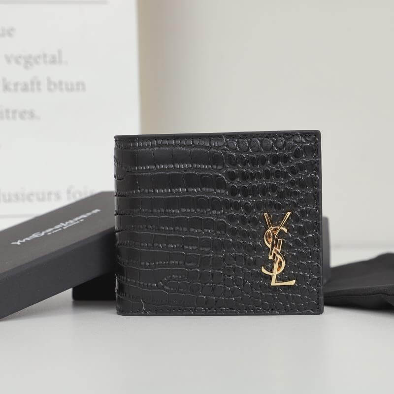 Black YSL tiny cassandre wallet in crocodile embossed matte leather - Image 2