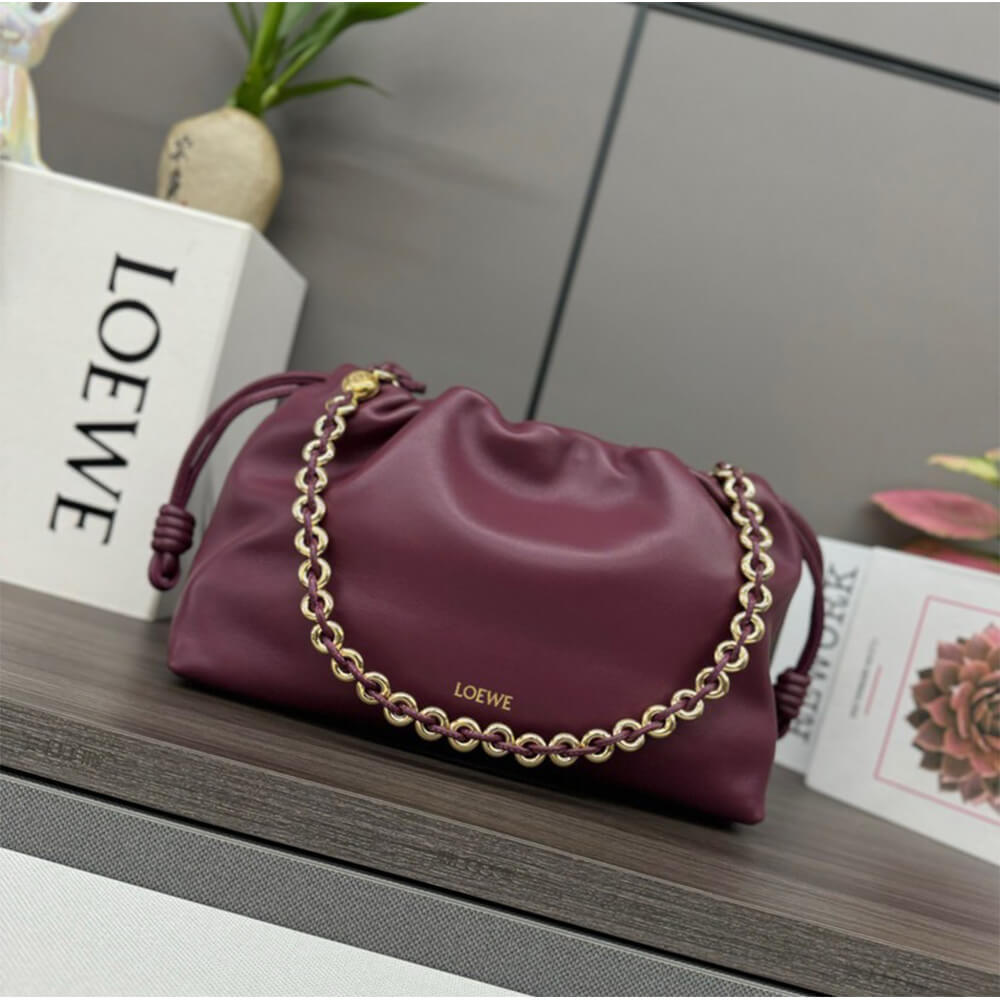 Dark Burgundy Loewe Medium Flamenco purse in mellow nappa lambskin - Image 2