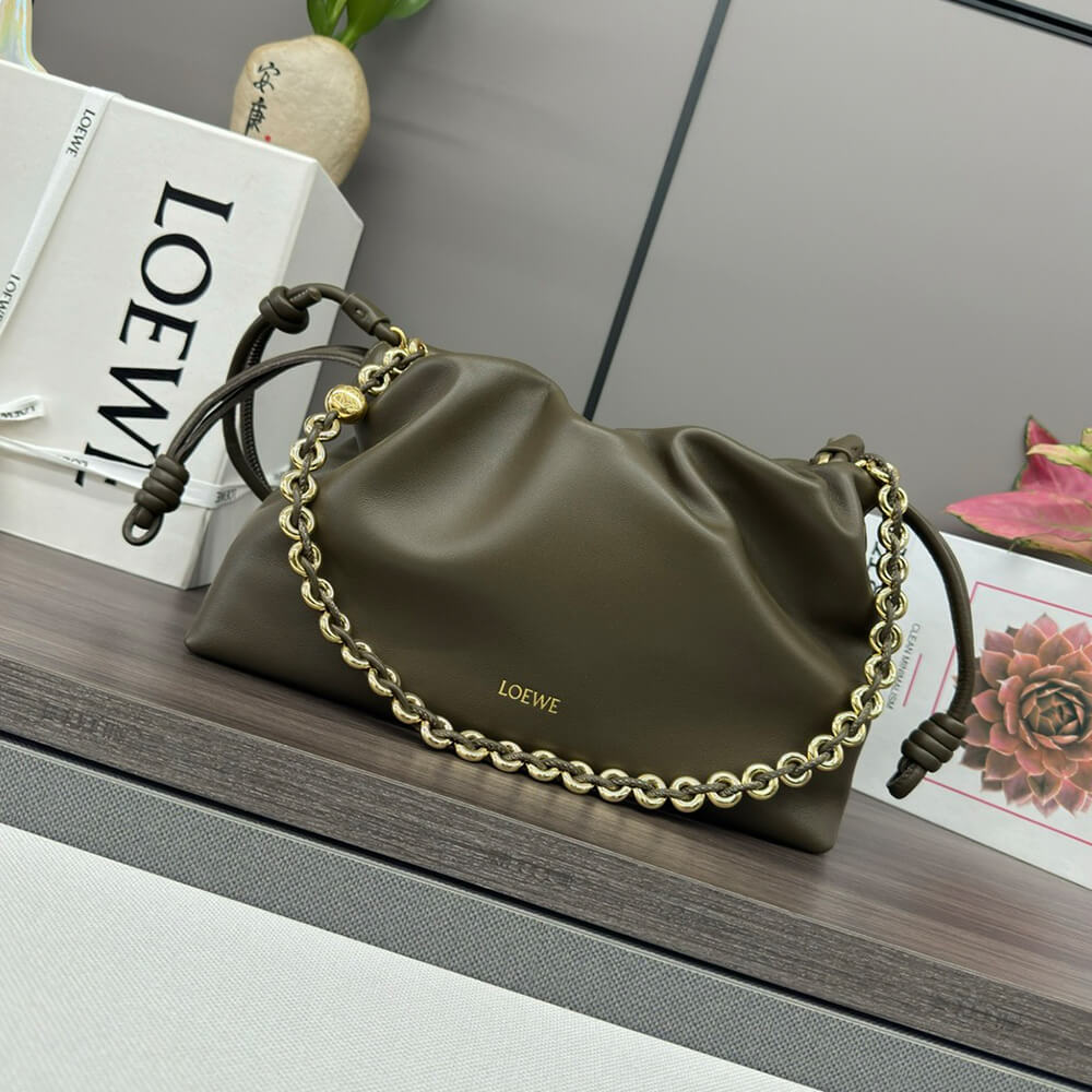 Dark Khaki Green Loewe Medium Flamenco purse in mellow nappa lambskin - Image 2