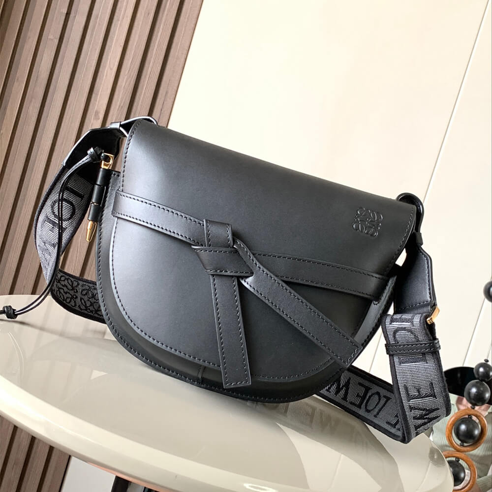 Black Loewe Small Gate bag in soft calfskin and jacquard - Image 2