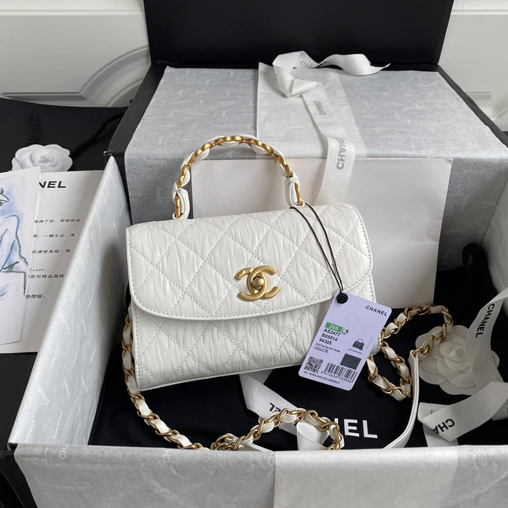 White CHANEL Mini Flap Bag with Top Handle - Image 2