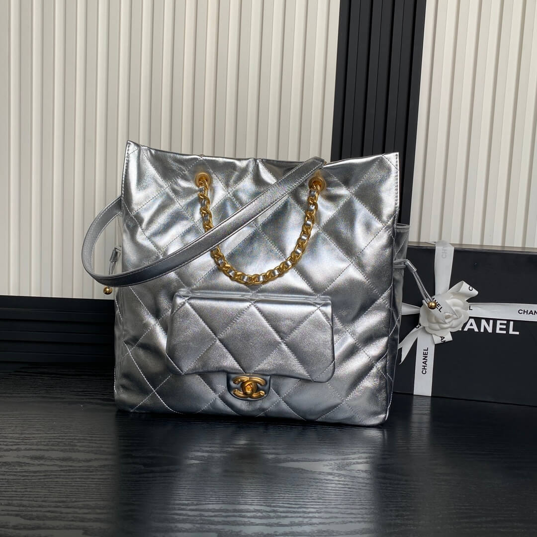 Silver Chanel Shopping Bag (Best
 grade) - Image 2