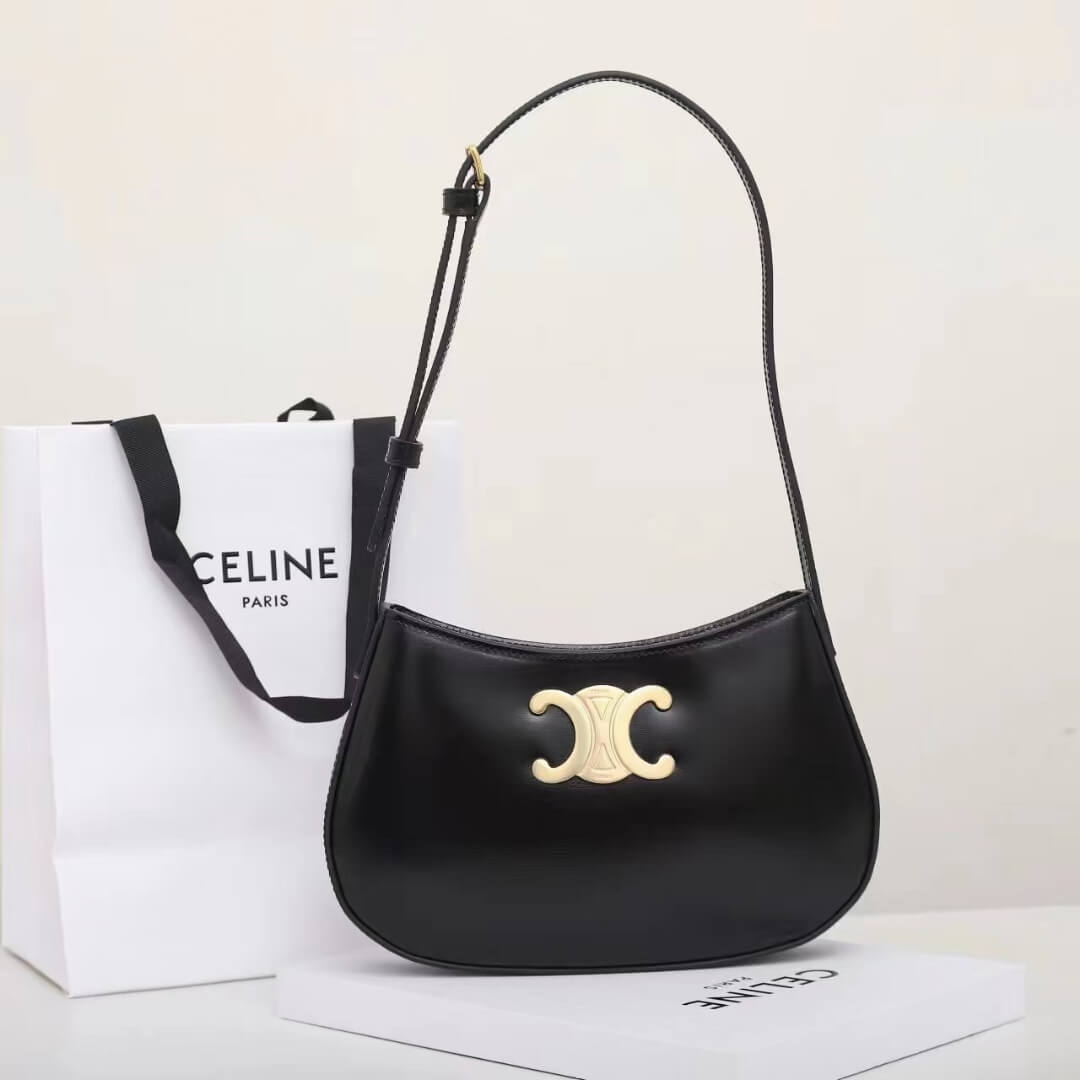 Black CELINE TILLY medium bag in shiny calf leather - Image 2