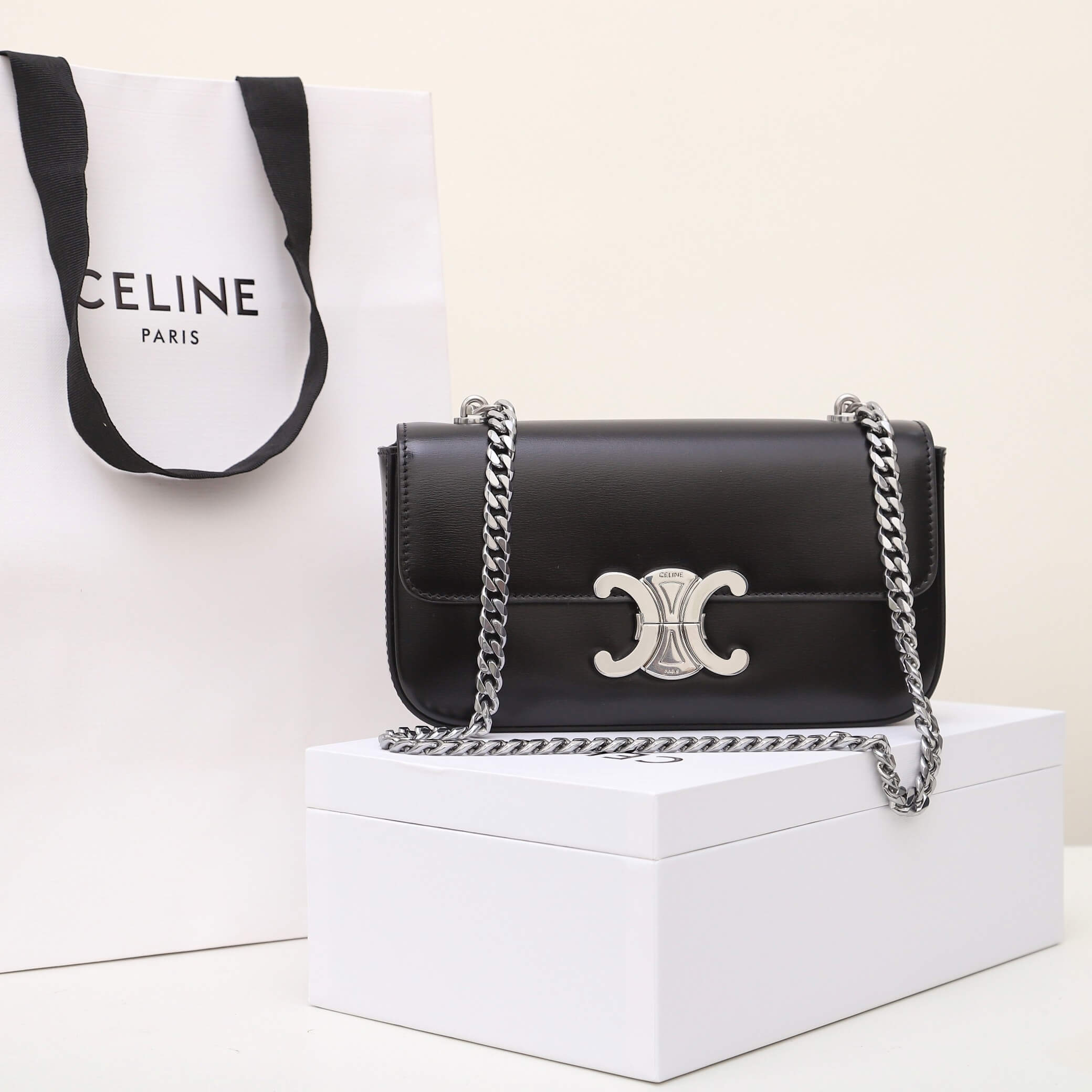 CELINE CLAUDE shiny cowhide leather chain shoulder bag - Image 2