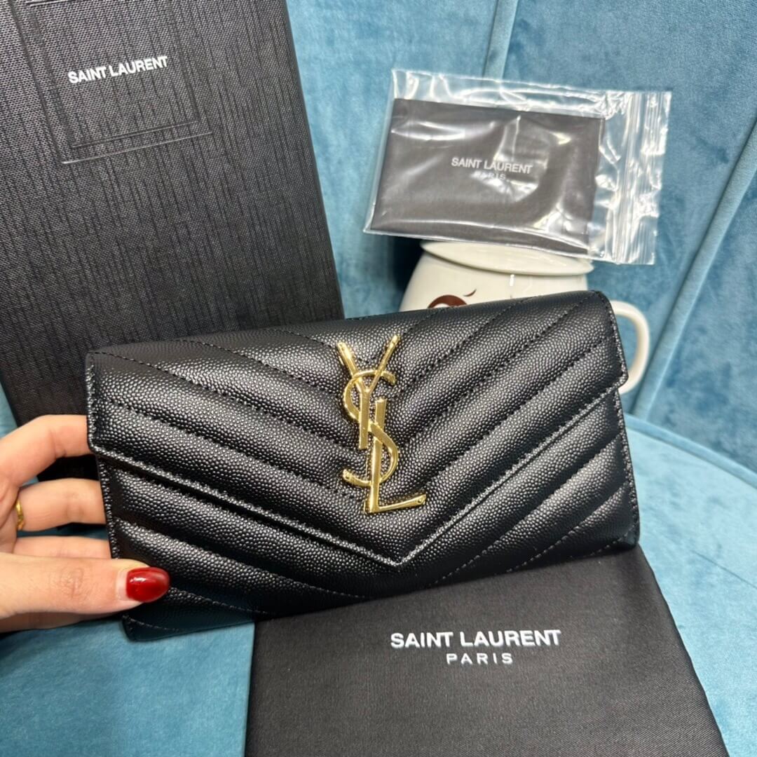 Black YSL CASSANDRE MATELASSE LARGE FLAP WALLET IN GRAIN DE POUDRE LEATHER - Image 2