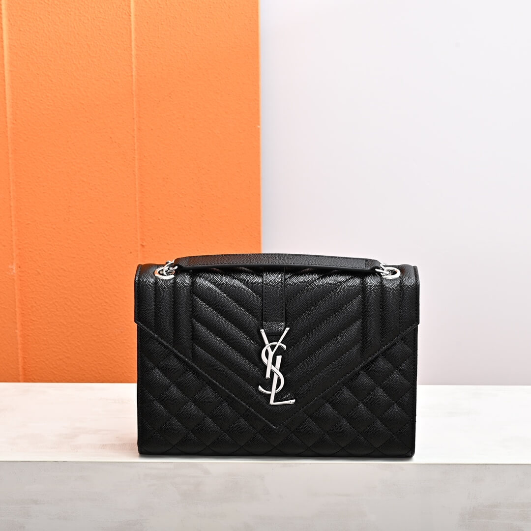 Black YSL ENVELOPE MEDIUM IN QUILTED GRAIN DE POUDRE EMBOSSED LEATHER - Image 2