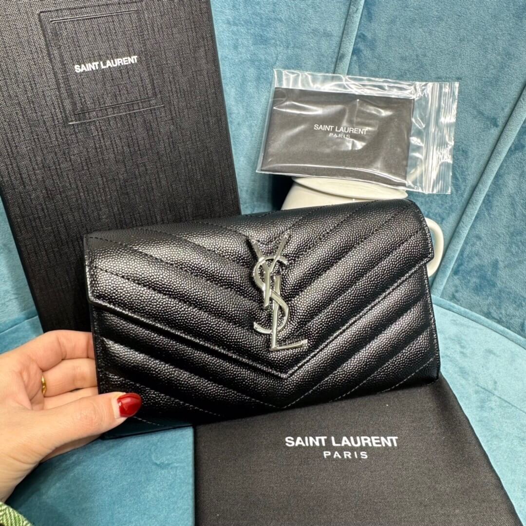 Black YSL CASSANDRE MATELASSE LARGE FLAP WALLET IN GRAIN DE POUDRE LEATHER - Image 2