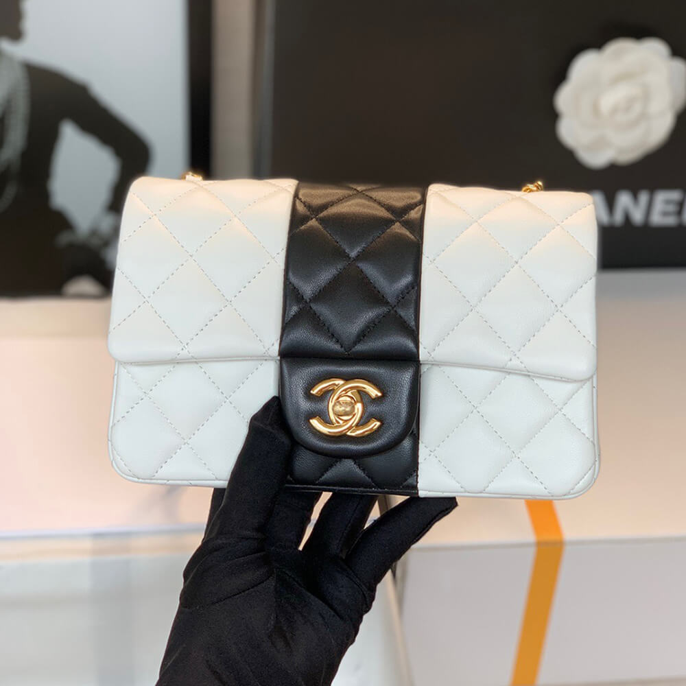 White & Black CHANEL MINI FLAP BAG - Image 2