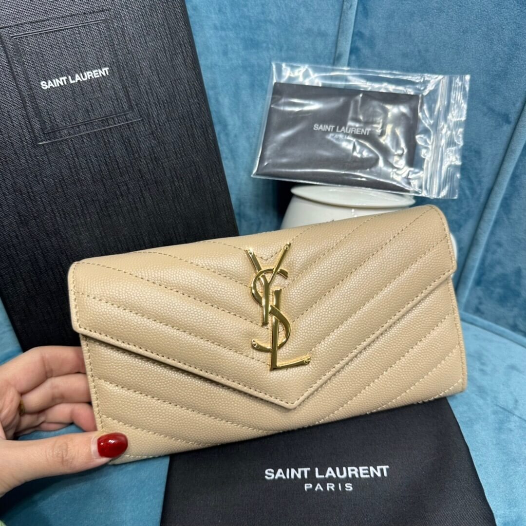 Beige YSL CASSANDRE MATELASSE LARGE FLAP WALLET IN GRAIN DE POUDRE LEATHER - Image 2