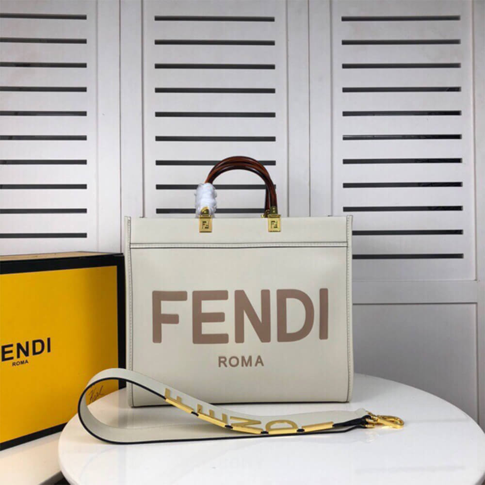 White FENDI SUNSHINE Medium Tote Bag - Image 2