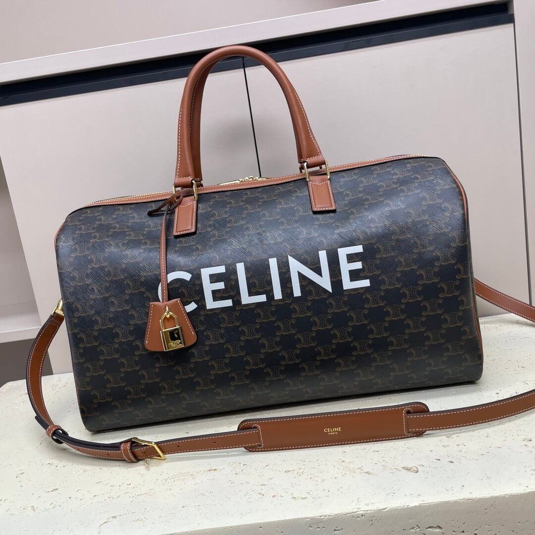 CELINE Medium duffle bag in logo-print calfskin - Image 2