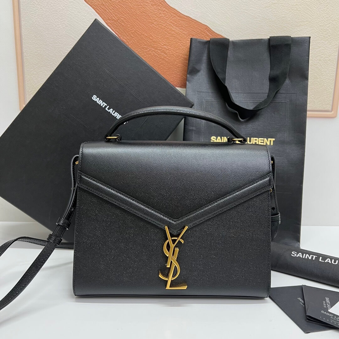 Black YSL CASSANDRA Medium Grainy Embossed Leather Top Handle Bag - Image 2