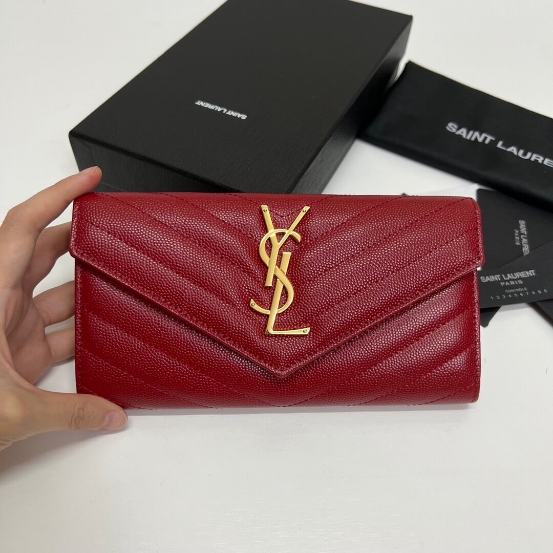 Red Merlot YSL CASSANDRE MATELASSE LARGE FLAP WALLET IN GRAIN DE POUDRE LEATHER - Image 2