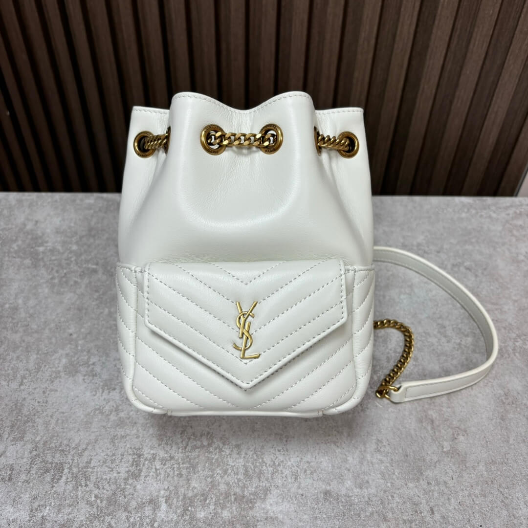 White YSL Joe quilted lambskin mini bucket bag - Image 2