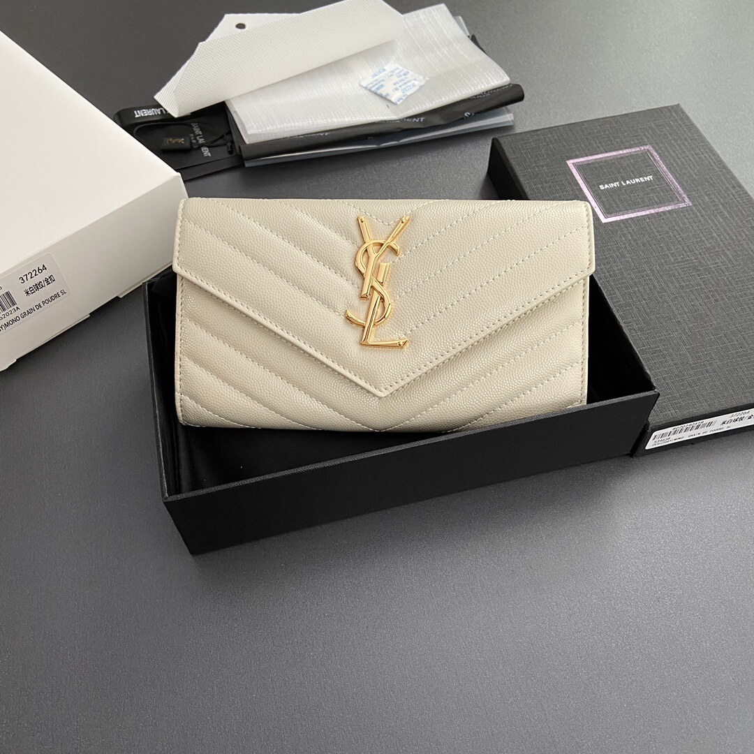 White YSL CASSANDRE MATELASSE LARGE FLAP WALLET IN GRAIN DE POUDRE LEATHER - Image 2