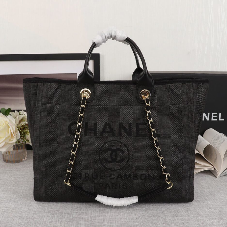 CHANEL Woven Straw Raffia Striped Medium Deauville Tote - Image 2