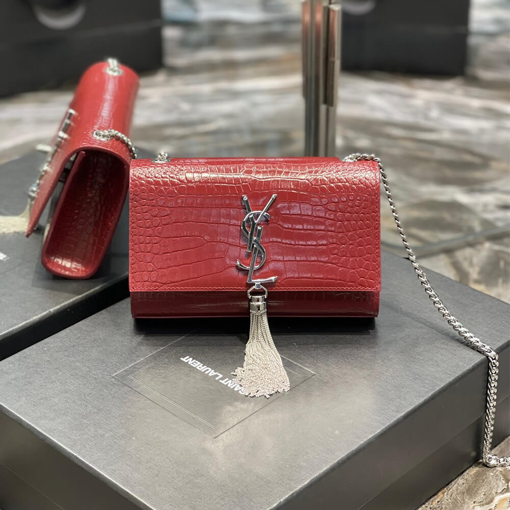 Red YSL KATE EMBOSSED SHOULDER BAG - Image 2