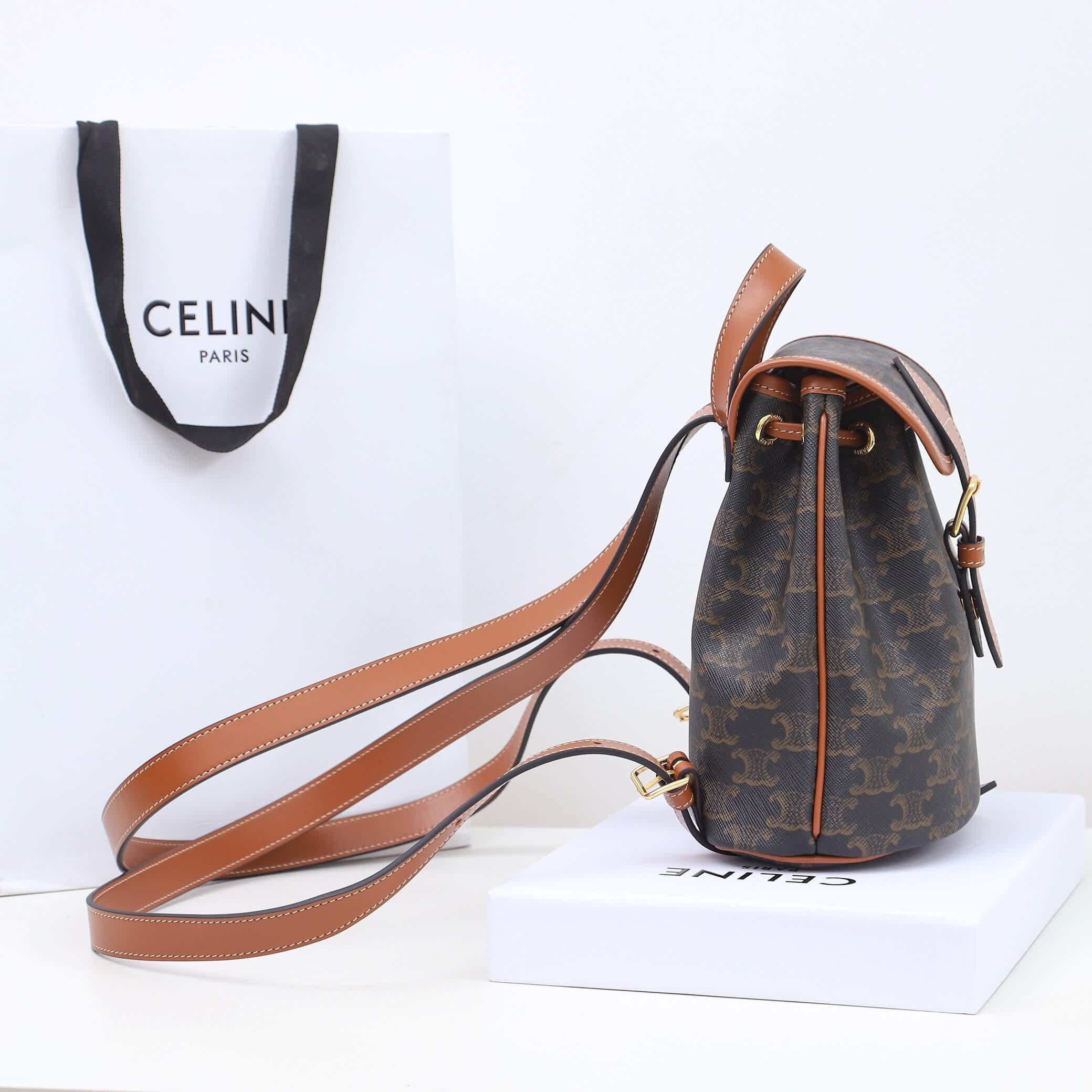 CELINE FOLCO Logo Print Calfskin Mini Backpack - Image 3