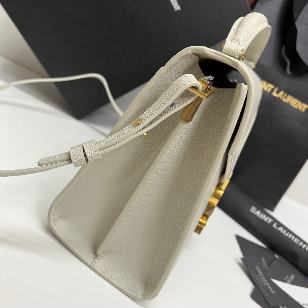 White YSL CASSANDRA Medium Grainy Embossed Leather Top Handle Bag - Image 3