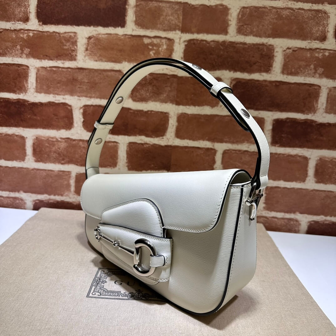 White Gucci Horsebit 1955 Small Shoulder Bag - Image 3