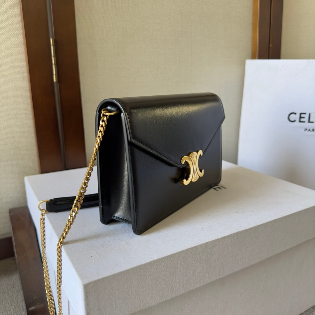 CELINE MARGO Shiny Calfskin Leather Chain Wallet - Image 3