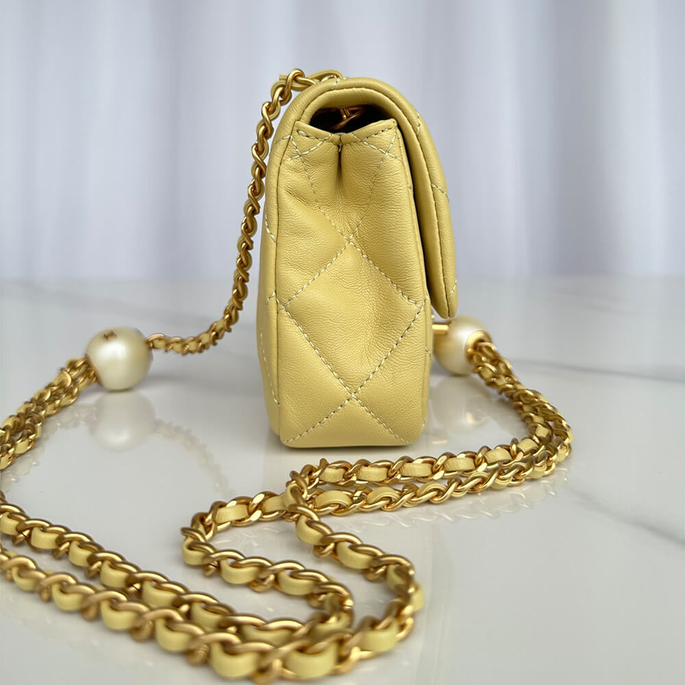 Yellow Chanel MINI FLAP BAG - Image 3