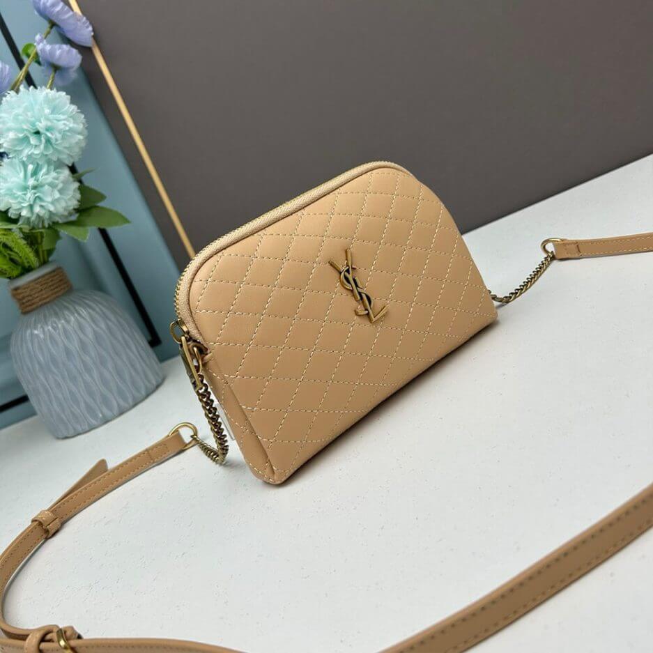 Beige YSL Gaby zipped pouch in quilted lambskin - Image 3