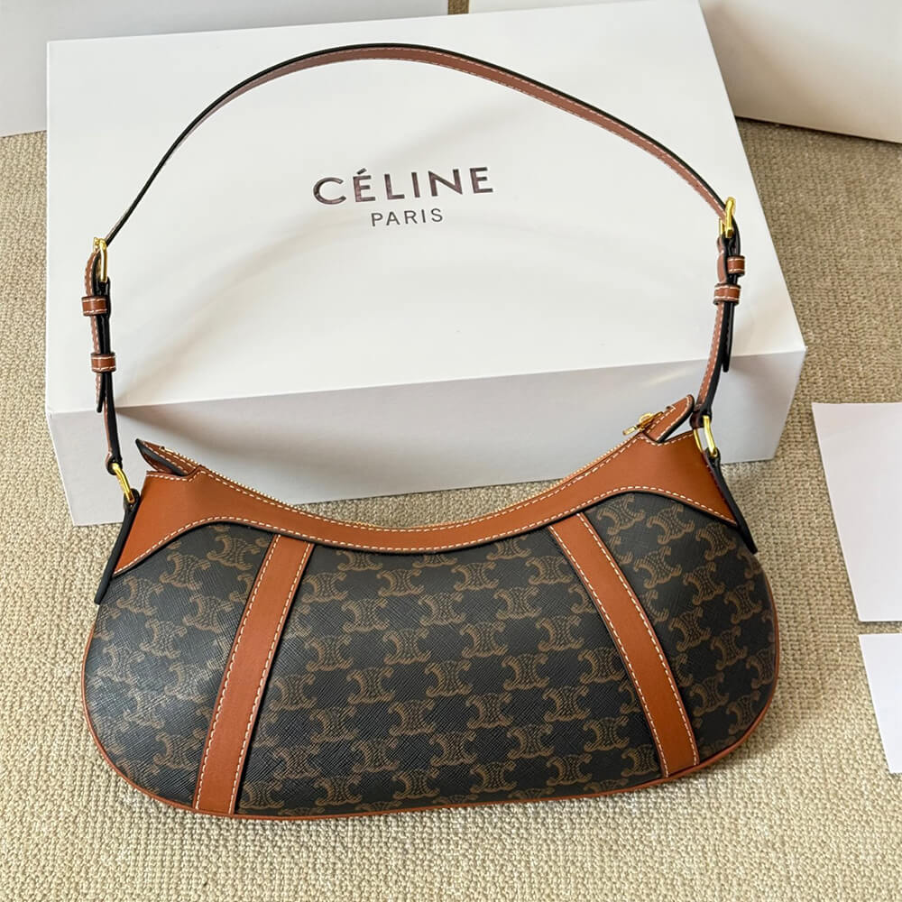 CELINE STRIPED LOGO PRINTED COW LEATHER HOBO BAG - Image 3