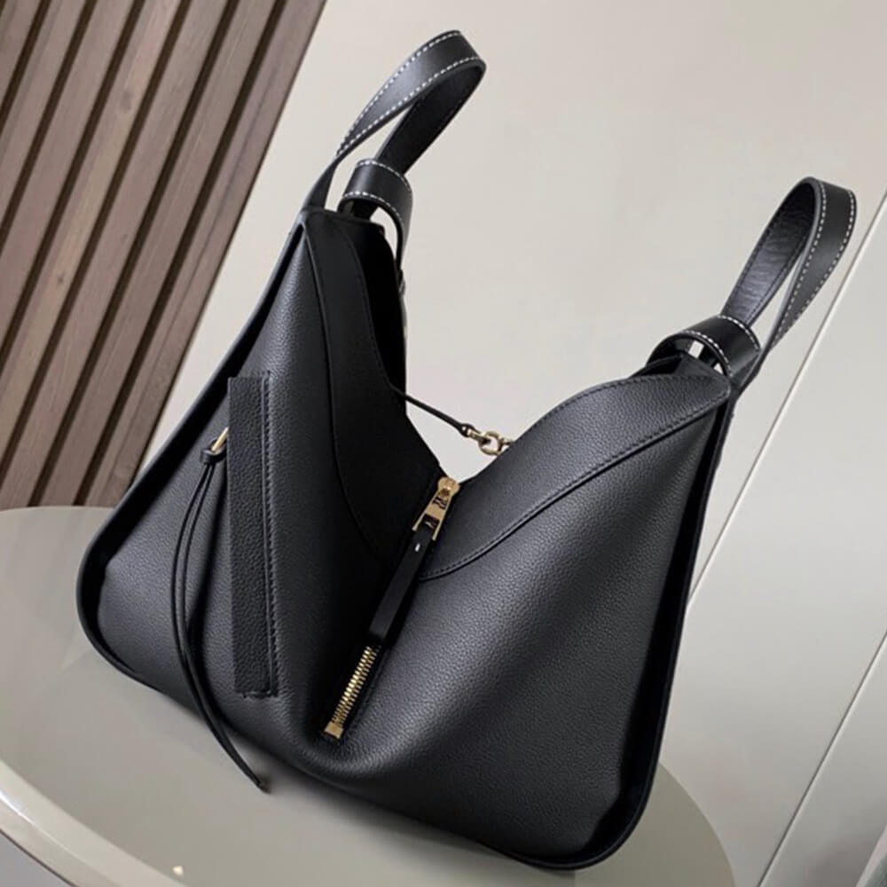 Black Loewe Small Hammock bag in soft grained calfskin - Image 3