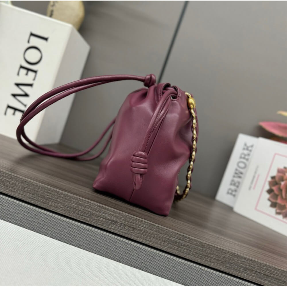 Dark Burgundy Loewe Medium Flamenco purse in mellow nappa lambskin - Image 3