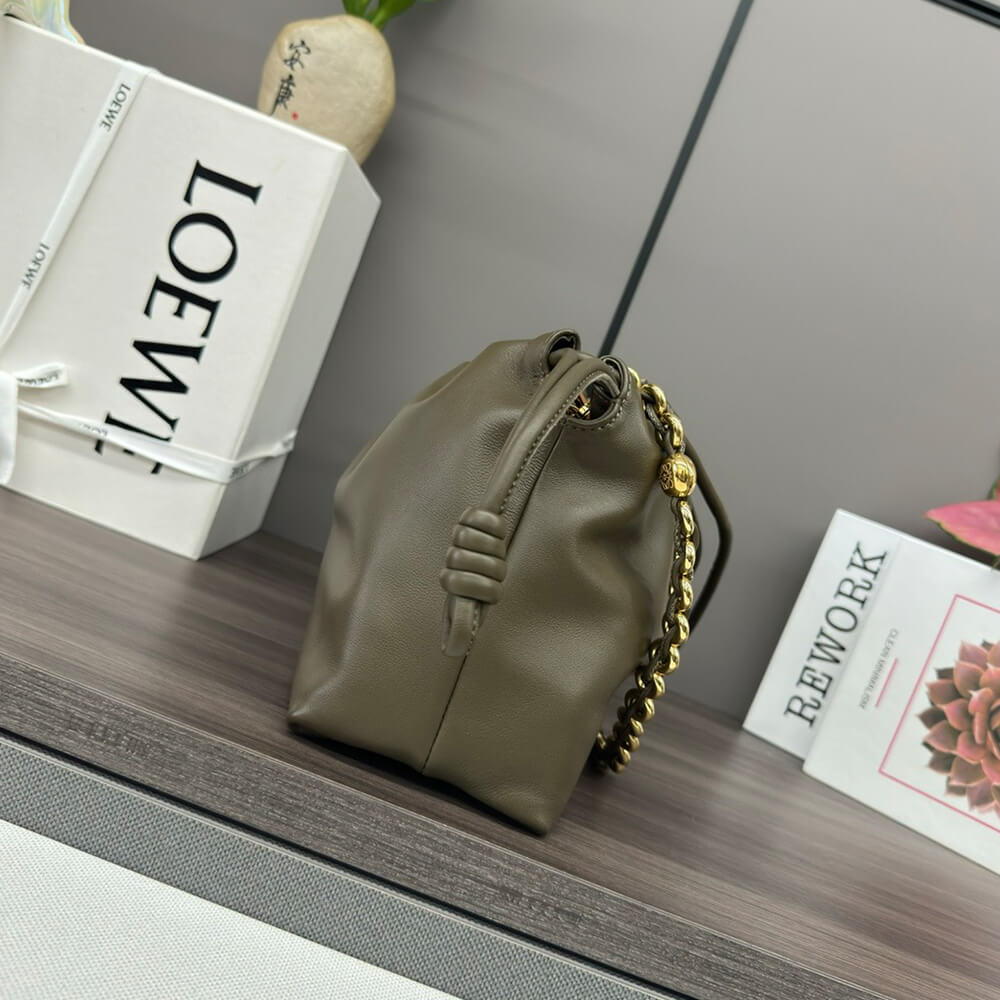 Dark Khaki Green Loewe Medium Flamenco purse in mellow nappa lambskin - Image 3